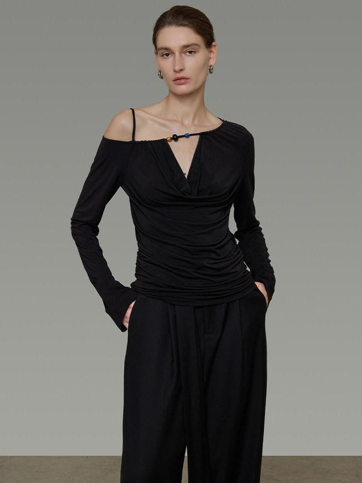 unspoken Breathable Viscose Blend Minimal Commuter Loose Asymmetric Shoulder Knit Sweaters