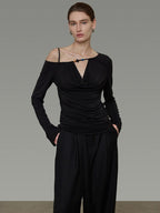 unspoken Breathable Viscose Blend Minimal Commuter Loose Asymmetric Shoulder Knit Sweaters