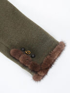 audreyyang Insulated Loose Fit Hooded Wool Blend Hidden Button Beech Green Cropped Jackets