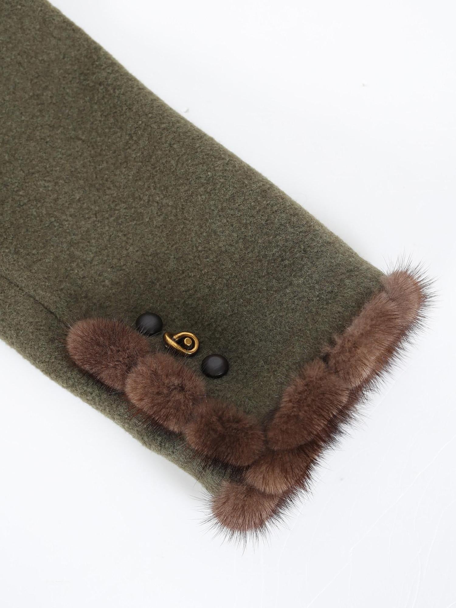 audreyyang Insulated Loose Fit Hooded Wool Blend Hidden Button Beech Green Cropped Jackets