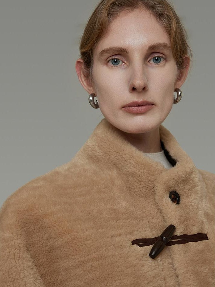 unspoken Warm Fur Lined Oversized Stand Collar Khaki Women Short Coat