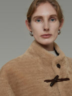 unspoken Warm Fur Lined Oversized Stand Collar Khaki Women Short Coat