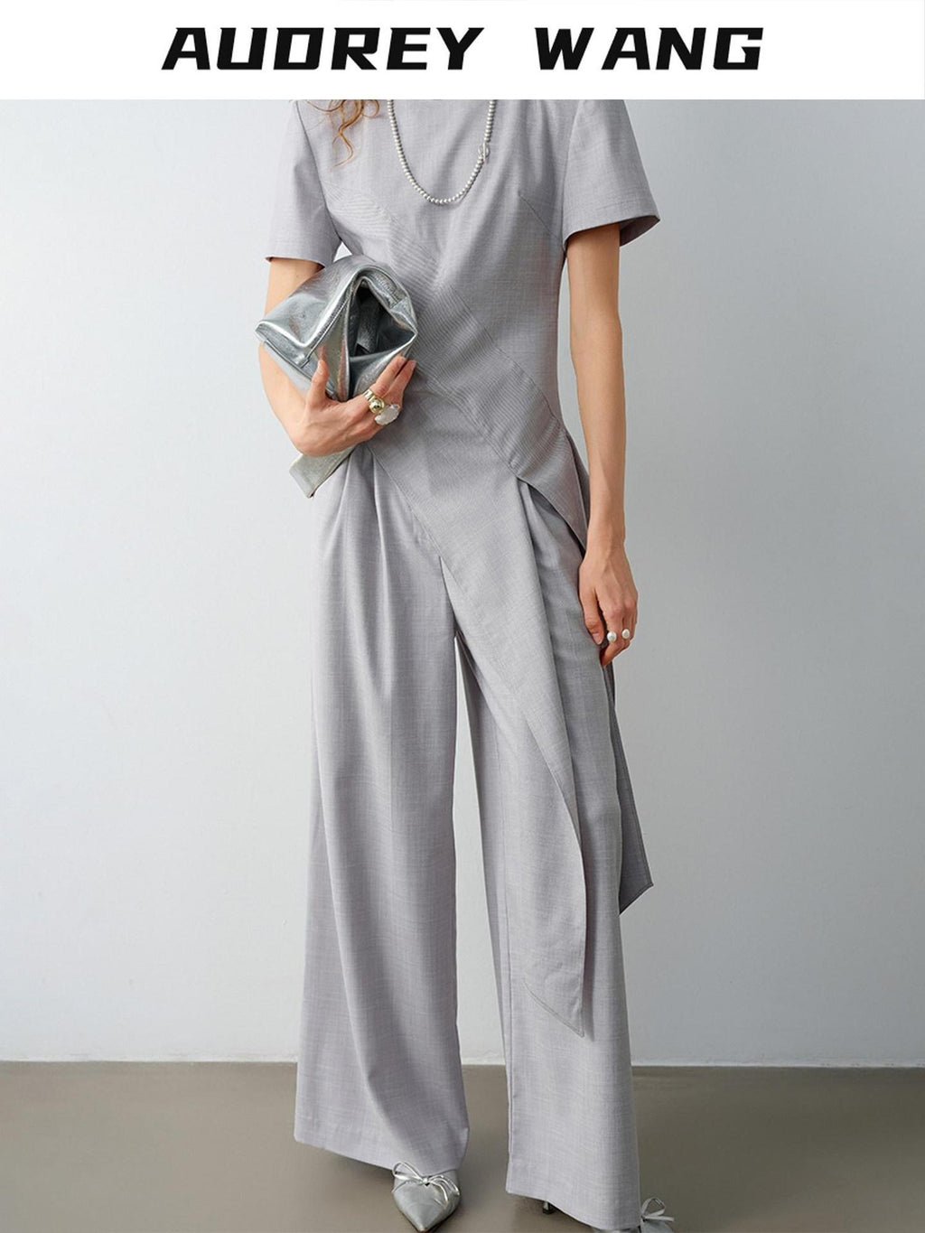 audreyyang Eco Viscose Relaxed Minimalist Workwear Natural Waist Zip Women Wide Leg Pants