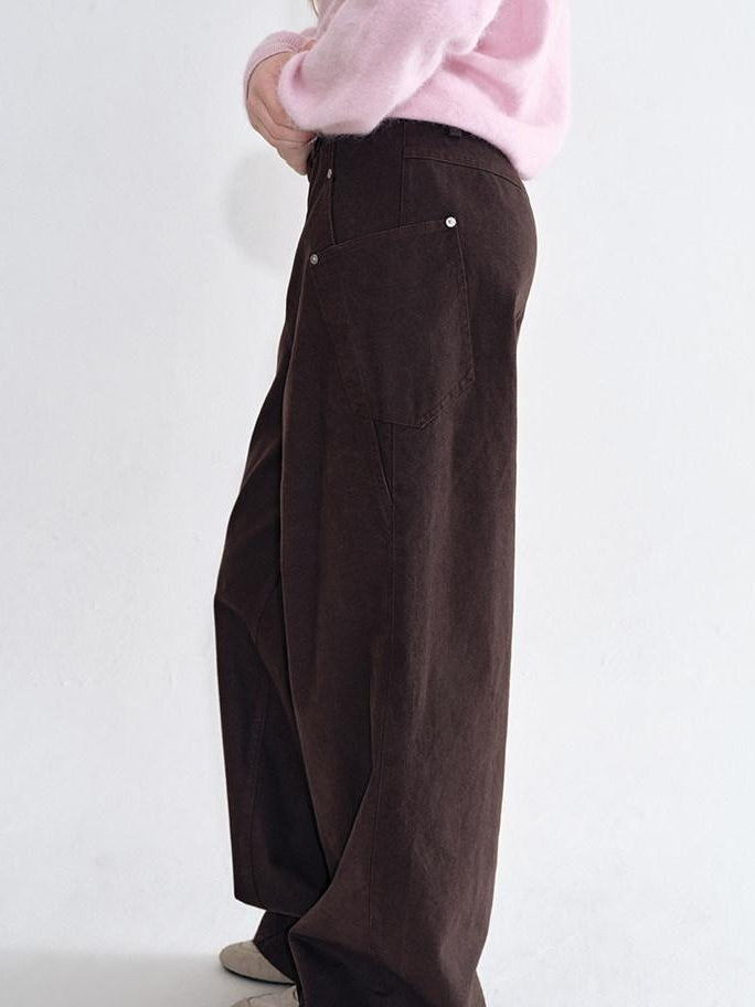 fano Breathable Pure Cotton Straight Leg Natural Waist Women Brown Sweatpants