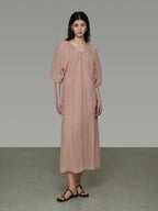 unspoken Breathable Linen Lyocell Blend Minimal A Line V-neck Pleated Women Maxi Dresses