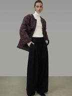 unspoken Warm Wool Blend Button Front Round Neck Relaxed Fit Office Women Short Coat
