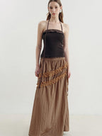 someone sometimes Ruffle Trim Backless Slim Fit Versatile Viscose Nylon Tank Camisoles
