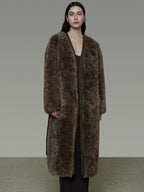 unspoken Warm Belted V-neck Loose Fit Commuter Women Brown Gray Long Coats