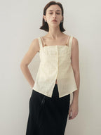 someonesometimes Button Detail Workwear Straight Fit Stretch Almond Beige Camisoles