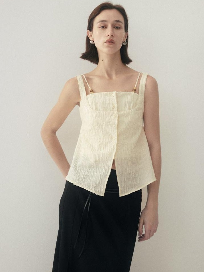 someonesometimes Button Detail Workwear Straight Fit Stretch Almond Beige Camisoles