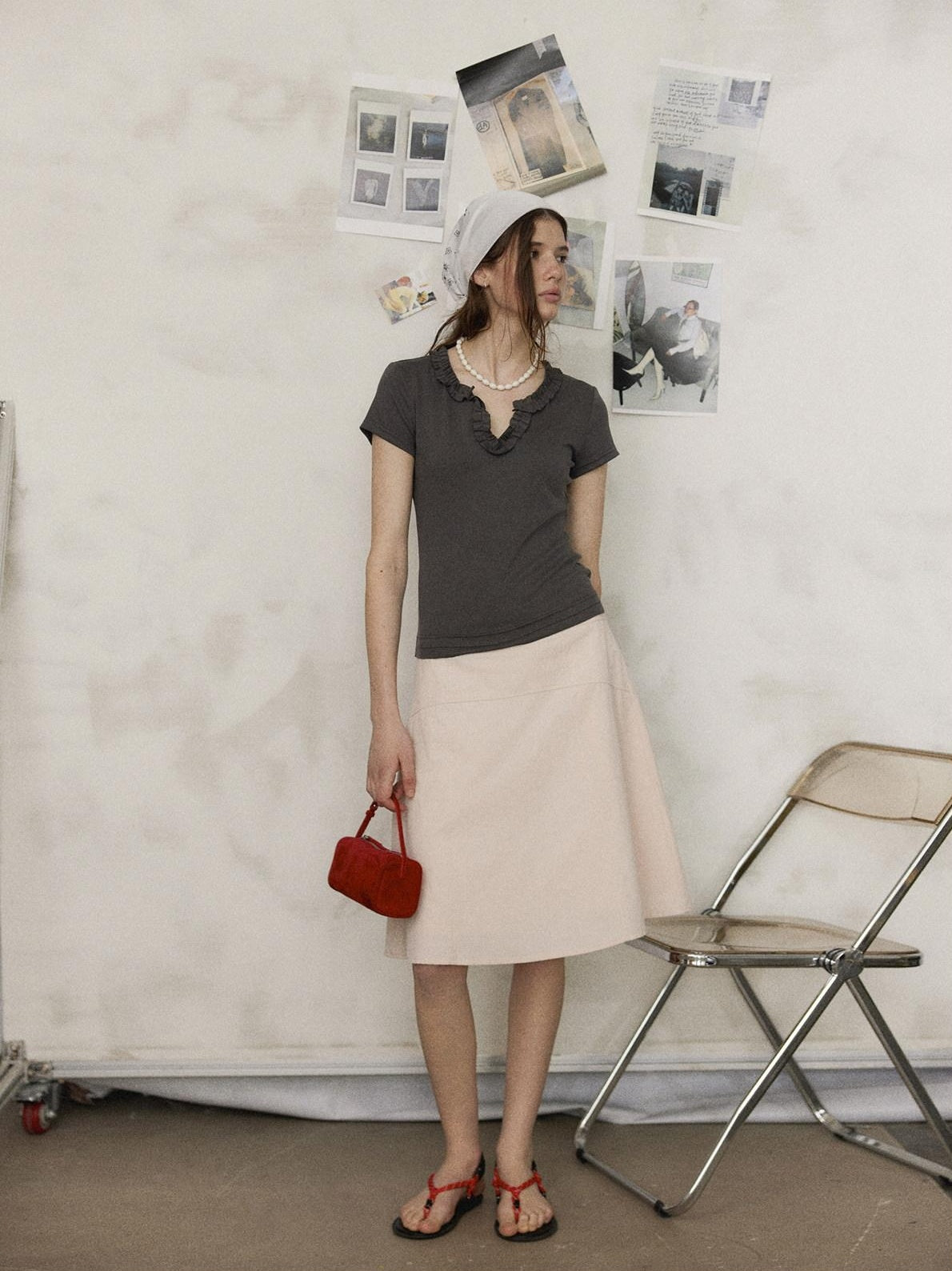 Lofi choose High Waist Flattering Wide A Line Loose Workwear Pink Full Circle Midi Skirts