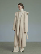 unspoken Premium 90 Wool 10 Alpaca Hooded Minimal Straight Long Oatmeal Wool Coats