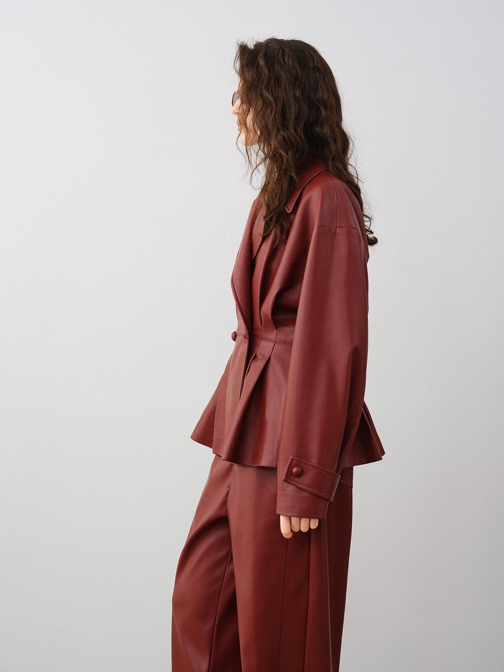 audreyyang 100 Percent Polyester Loose Fit Burgundy Women Wide Leg Pants