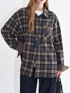 fano Breathable Viscose Oversized Plaid Lapel Button Front Women Everyday Shirts