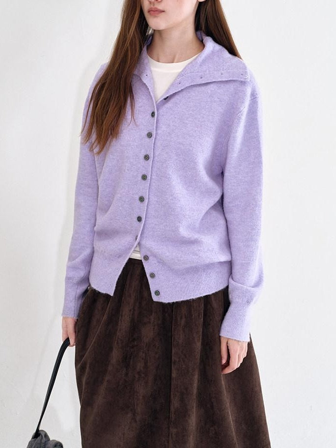 fano Recycled Fiber Loose Fit Casual High Neck Button Long Sleeve Women Cardigans