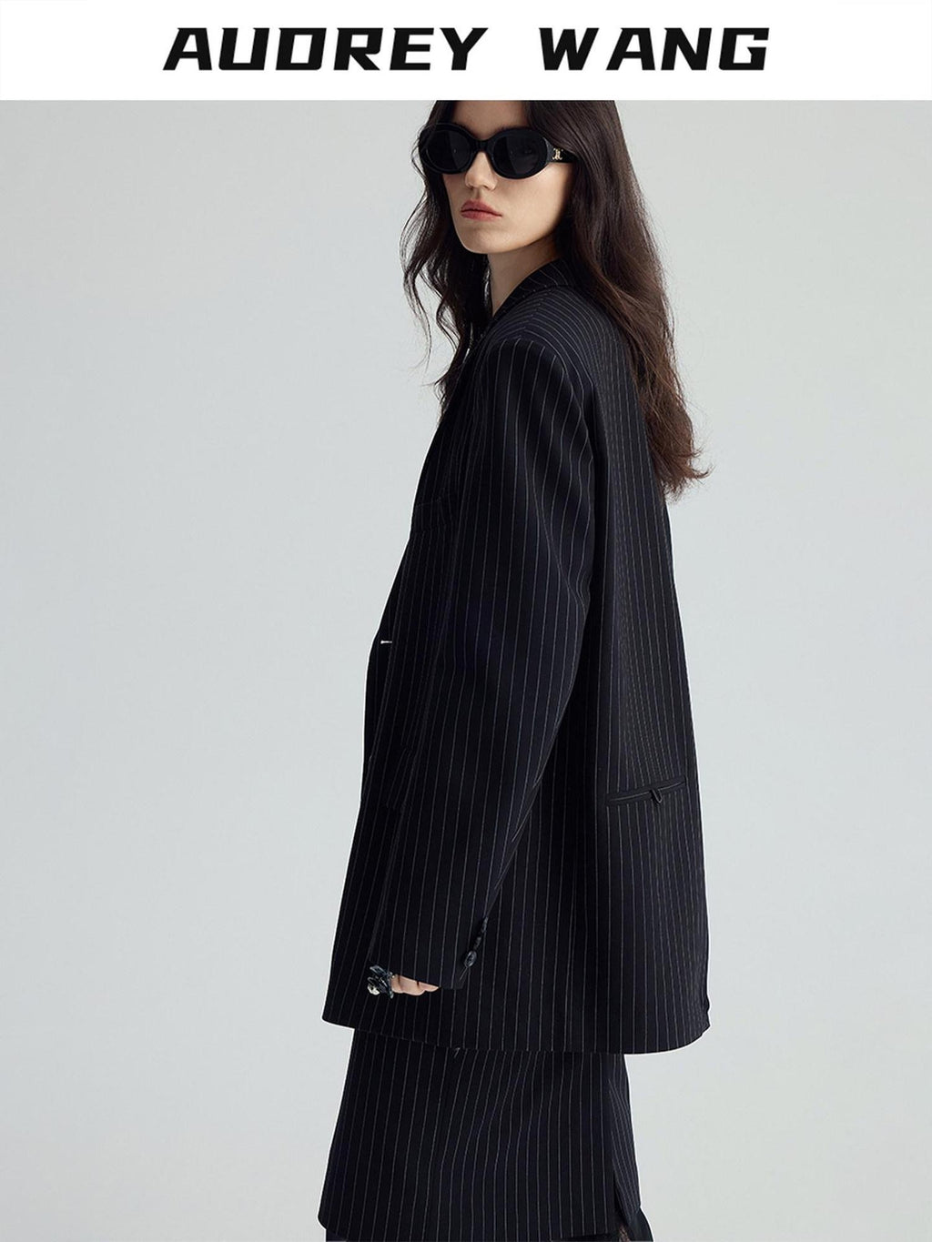 audreyyang Original Design Relaxed Fit Double Breasted Women Black Polyester Blazers