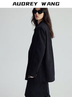 audreyyang Original Design Relaxed Fit Double Breasted Women Black Polyester Blazers
