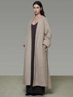 unspoken Cozy Sheepswool Belted Loose Fit Minimal Office V-neck Mid Length Wool Coats