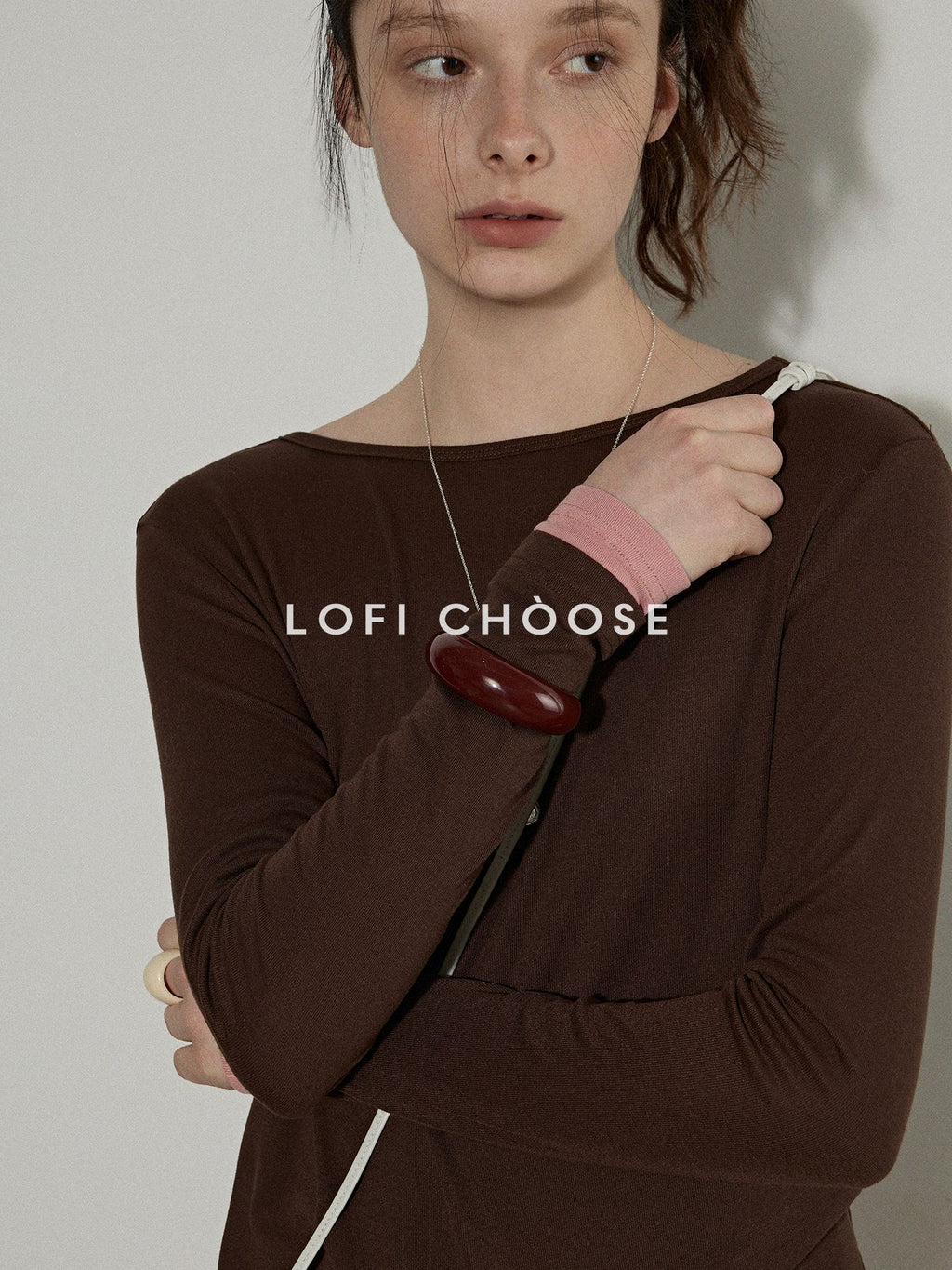 Lofi choose Soft Oversized Loose Fit Round Neck Women Blue Brown Long Sleeve T-Shirts