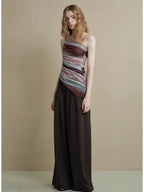 someonesometimes Comfort Minimalist Elastic Natural Waist Office Dark Brown Wide Leg Pants