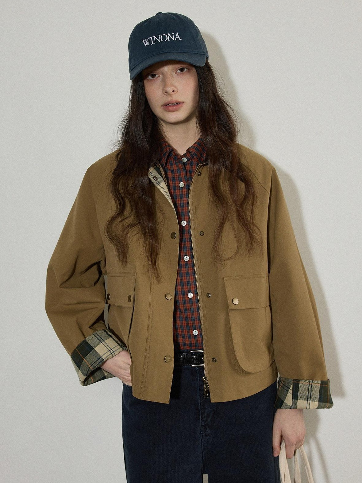 Lofi choose 100 Percent Cotton Loose Plaid Collar Long Sleeve Women Workwear Button Shirts