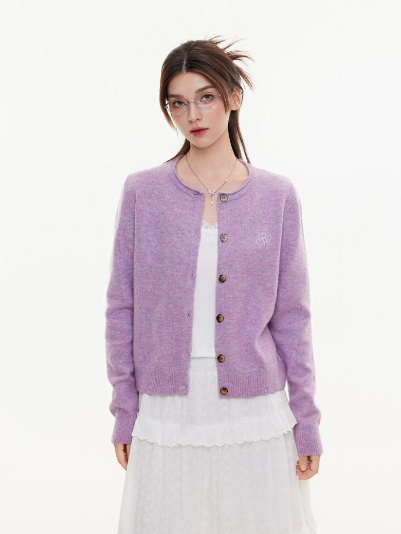 ikyou Eco Recycled Warm Commuter Loose Embroidered Knit Long Sleeve Purple Cardigans