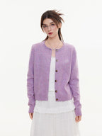 ikyou Eco Recycled Warm Commuter Loose Embroidered Knit Long Sleeve Purple Cardigans