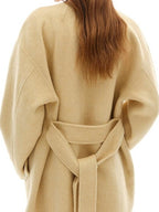someone sometimes Minimalist Belted Roundneck Single Breasted 50 Percent Wool Yellow Wool Coats