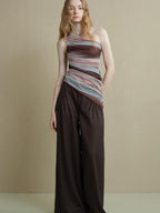 someonesometimes Breathable Tie Dye Stripe Print Slim Fit Versatile Women Off Shoulder Crop Tops