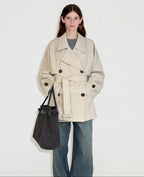 fano Korean Commuter Loose Double Breasted Midlength Women Poly Viscose Trench Coats