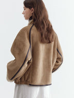 fano Comfortable Colorblock Stand Collar Zip Loose Fit Youth Camel Cropped Jackets