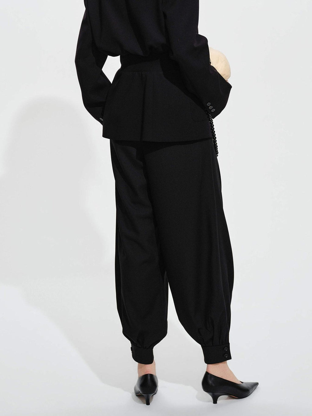 audreyyang High Stretch Elastic Waist Tapered Casual Women Black Polyester Sweatpants