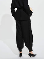 audreyyang High Stretch Elastic Waist Tapered Casual Women Black Polyester Sweatpants