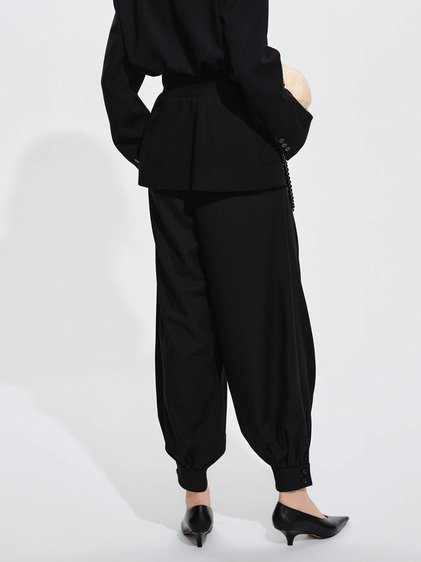 audreyyang High Stretch Elastic Waist Tapered Casual Women Black Polyester Sweatpants