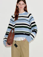 fano Thermal Warm Loose Fit Striped Crewneck Long Sleeve Women Commuter Sweaters
