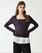 fano Rayon Spandex Slim Fit Korean Office Crew Neck Black Grey Long Sleeve T-Shirts