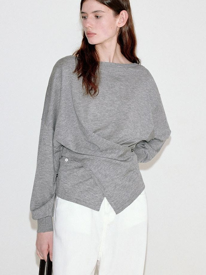 fano Soft Wool Blend Relaxed Loose Batwing Boat Neck Womens Knit Sweaters
