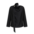 unspoken_Breathable_Minimalist_Loose_Fit_Ribbon_V-neck_Office_Women_Solid_Black_Blouses_MISSTT
