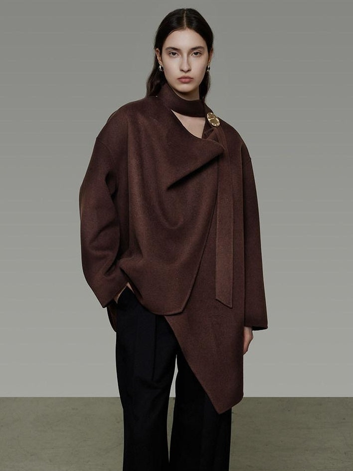 unspoken Pure Sheep Wool Lapel Collar Loose Fit 3D Cut Office Coffee Wool Coats