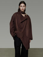 unspoken Pure Sheep Wool Lapel Collar Loose Fit 3D Cut Office Coffee Wool Coats