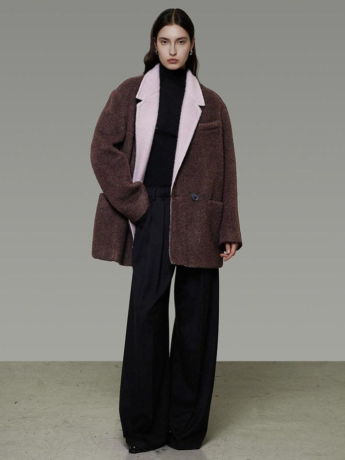 unspoken Soft Wool Blend Loose Commuter Coat 3D Tailoring Lapel Collar Women Wool Coats