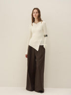 someone sometimes Polyester Blend Knit V-neck Slim Fit Sweet Ivory Women Long Sleeve T-Shirts