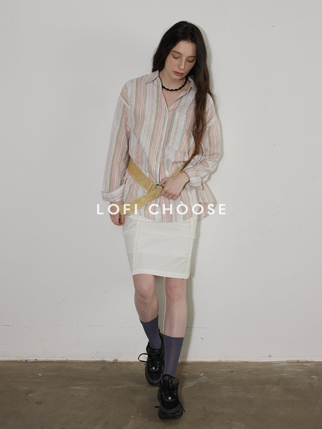 Lofi choose High Waist Loose Fit Office Ready Young Women Purple Blue White Midi Skirts