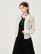 ikyou Uv Protection Lyocell Slim Ruching Stand Collar Embroidered Work Everyday Shirts
