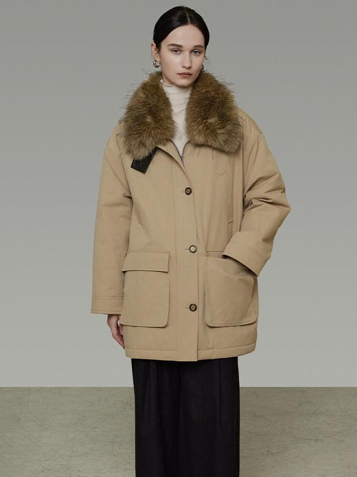 unspoken Thick Cotton Oversized Midlength Single Breasted Khaki Puffer Jackets
