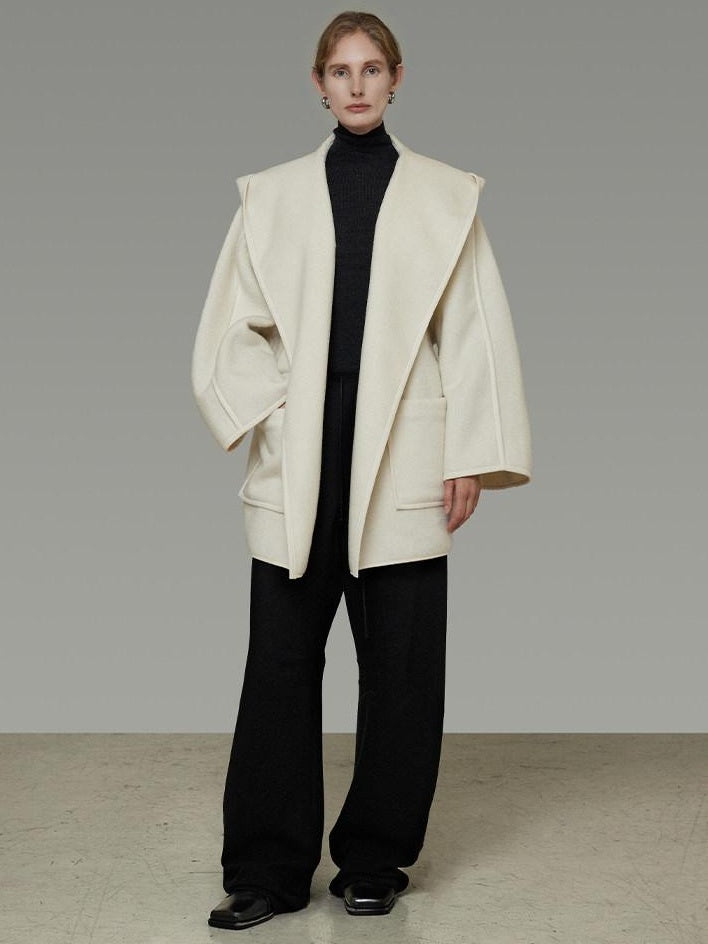 unspoken 100 Percent Sheep Wool Commuter Relaxed Notched Lapel White Wool Coats