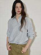 Lofi choose Embroidered Loose Drop Shoulder Collared Workwear For Women Polyester Blouses