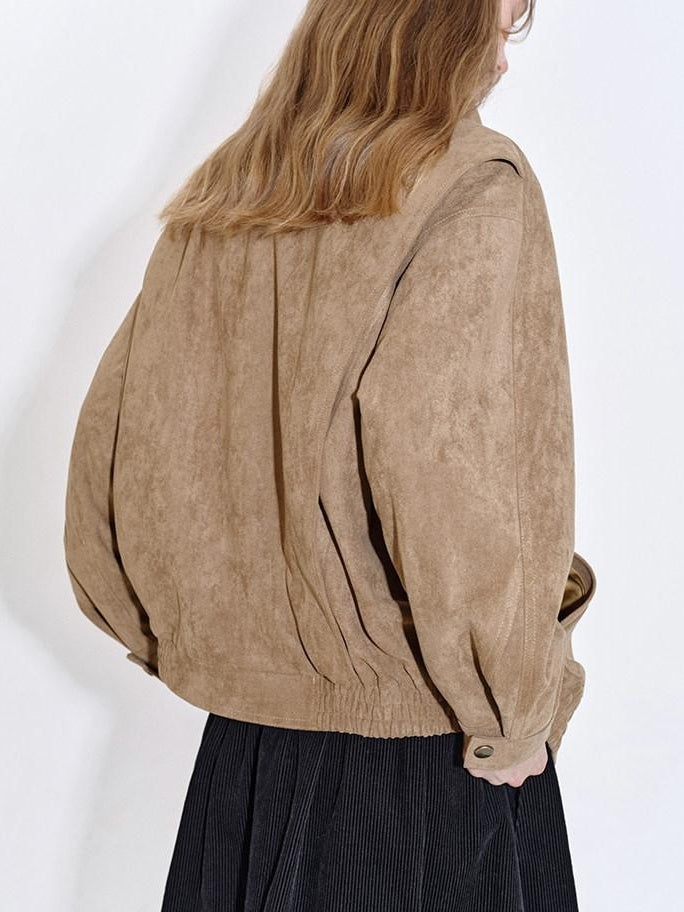 fano Pocketed Khaki Loose Fit Commuter Stand Collar Youth Polyester Bomber Jackets