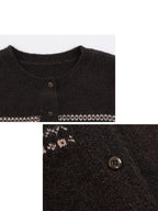 someonesometimes Cozy Wool Alpaca Blend Casual Geometric Button Round Neck Women Cardigans
