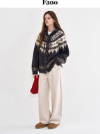 fano Soft Knit Polyester Beige Natural Waist Casual Wide Leg Women Sweatpants